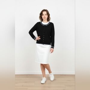 Casual Corner SZ M Floral Vintage Embroidered Silk Blend Preppy Accent Sweater